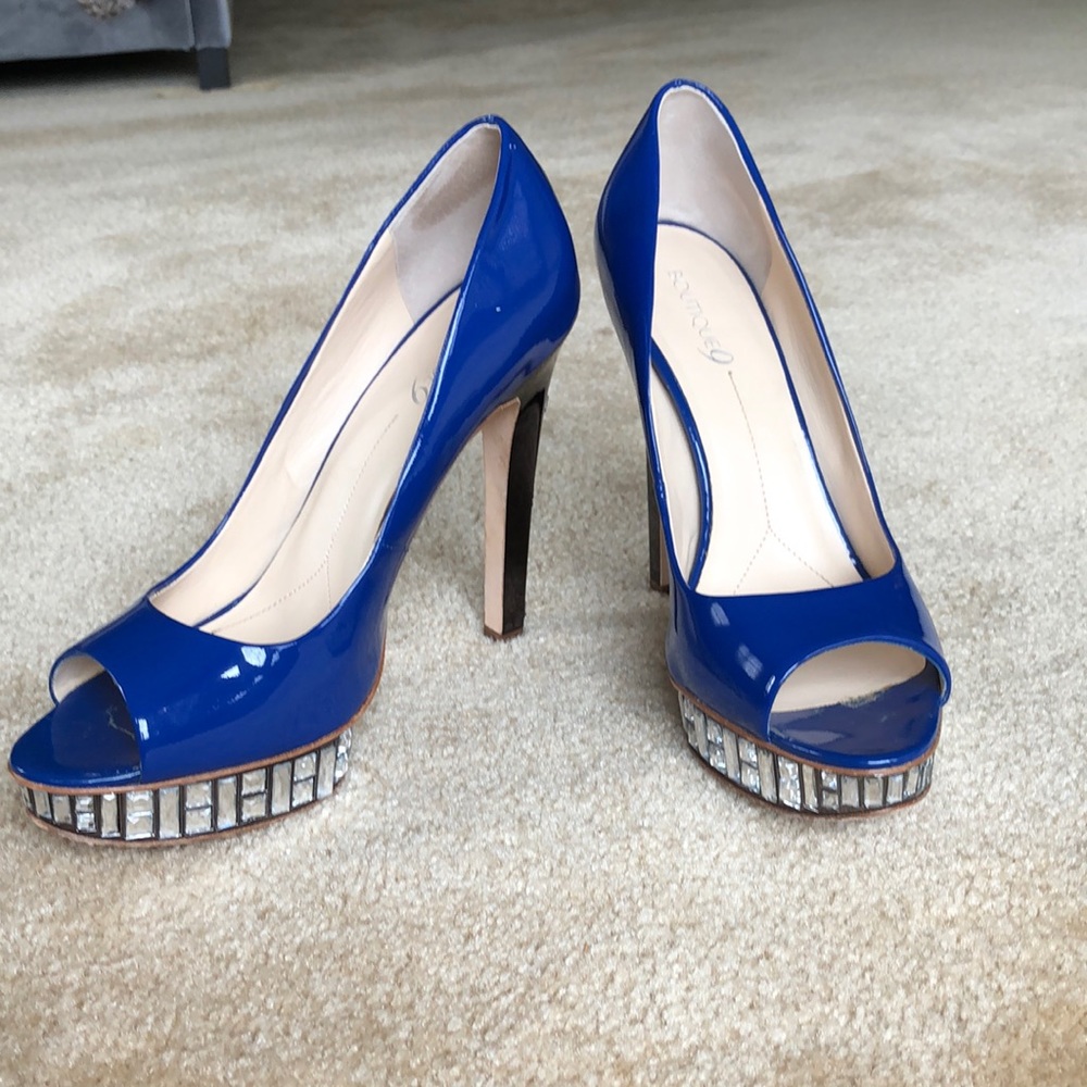 Blue Patent Leather Rhinestone Heels